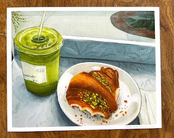 Sweet Treats (Matcha and Pistachio Croissant) 8x10 Art Print