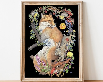 Art Print - Fox Watercolor Painting - Whimsical Art - Fantasy Painting - 8.3 x 11.7 inch (A4) Prints - Woodland Animal Prints - Wall Art