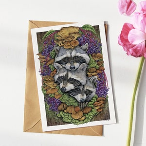 Postcard - Art Print - Raccoon Painting - Whimsical Art - Fantasy Painting - Cottagecore - A6 Prints - Woodland Animal Prints - Wall Art