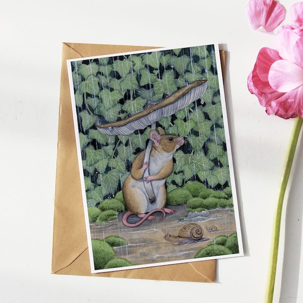 Carte postale - Impression d'art - Peinture de souris - Art fantaisiste - Peinture fantastique - Cottagecore - Impressions A6 - Impressions d'animaux des bois - Art mural