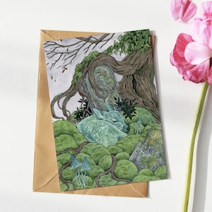 Postcard - Art Print - Fawn Painting - Whimsical Art - Fantasy Painting - Cottagecore - A6 Prints - Woodland Animal Prints - Wall Art