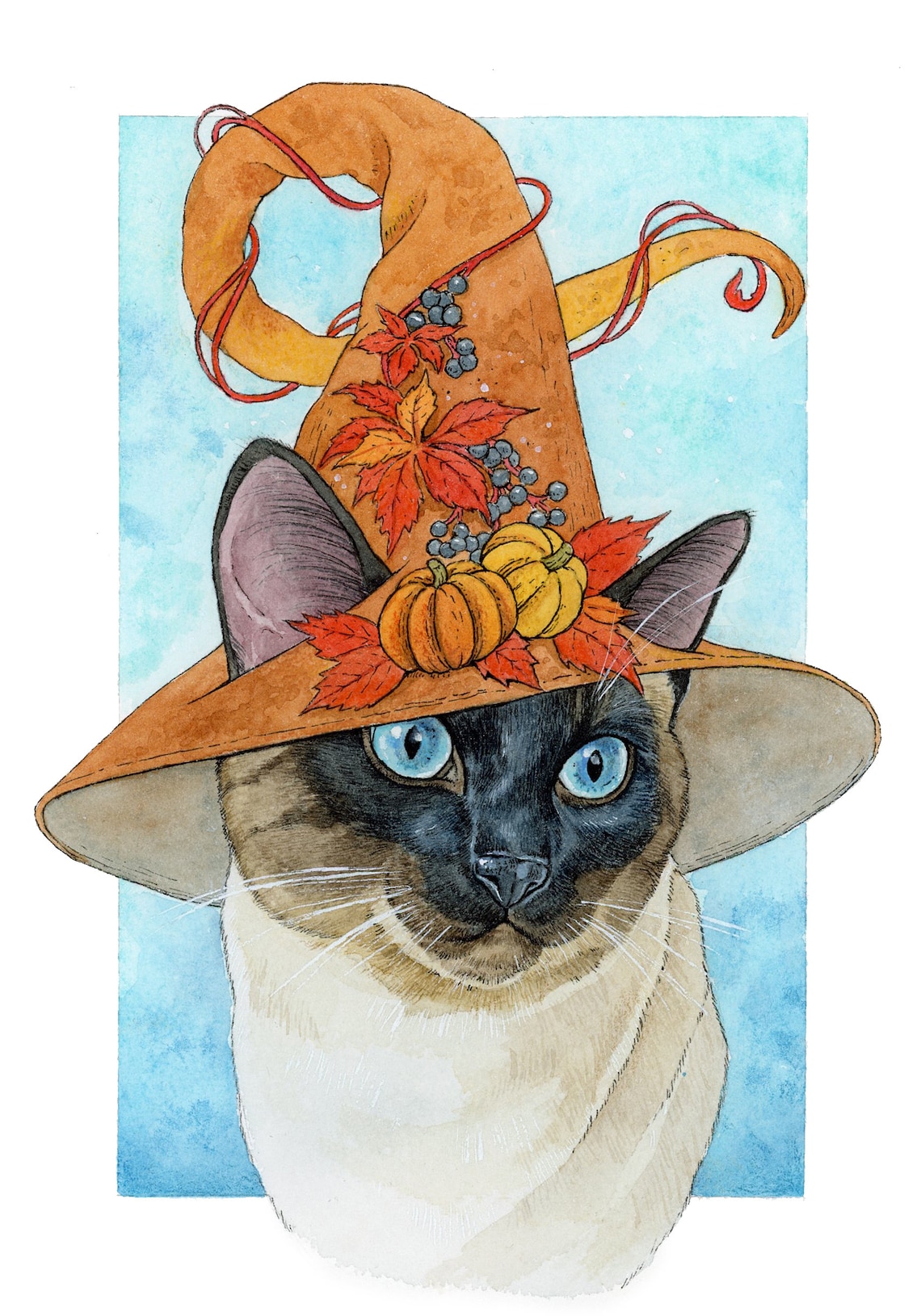 Portrait de chat peint à la main personnalisé Peinture à laquarelle fantastique pour animaux de compagnie à partir dune photo Art de chat sorcière fantaisiste image 6