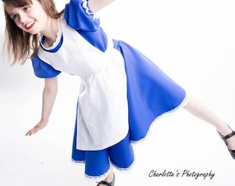 HANDMADE TO ORDER Bespoke Alice down the Rabbit hole Dress and Apron- children and adult made to order