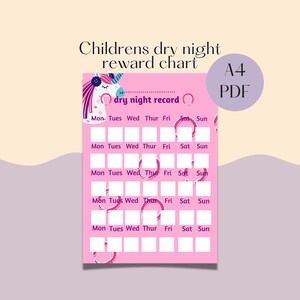 A4 Digital Dry Night Reward Chart for Girls, Reward Chart for Toddlers ...