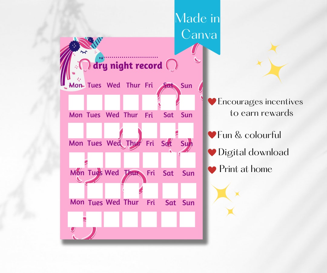 A4 Digital Dry Night Reward Chart for Girls Reward Chart for - Etsy