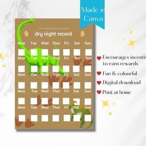 Boys dinosaur dry night chart, reward chart for toddlers, reward chart for kids, reward tracker, digital reward chart, print at home chart