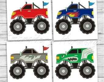 Monster Truck Applique design BUNDLE set - 16 SIZES (4 sizes each) machine embroidery design - INSTANT download