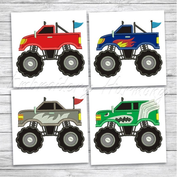 Monster Truck Applique design BUNDLE set - 16 SIZES (4 sizes each) machine embroidery design - INSTANT download