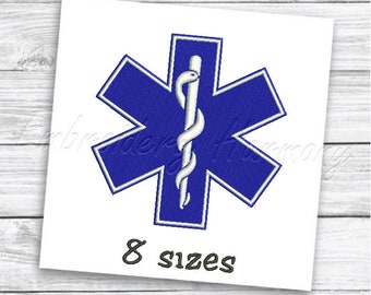 Star of Life embroidery design,  Star Of Life Paramedic embroidery design, EMS EMT embroidery design, machine embroidery star of life