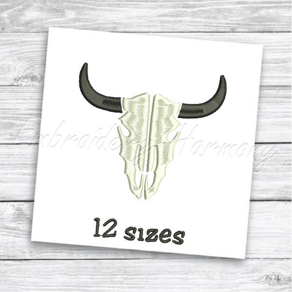 Cow skull embroidery design - 12 SIZES machine embroidery file - INSTANT DOWNLOAD