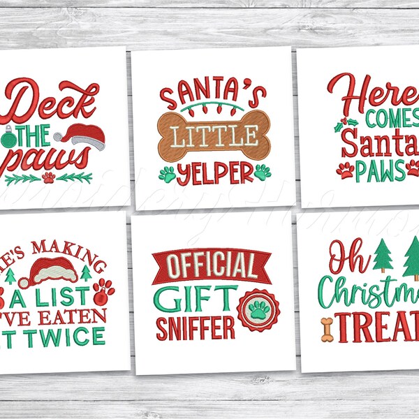Hond Kerst Borduurontwerpen, Santa Dog Machine Borduurontwerp, Borduurbestand voor Hond bandana - INSTANT DOWNLOAD BUNDEL