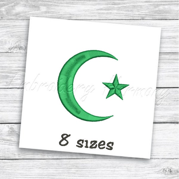 Crescent moon and star embroidery design, Star and Crescent Embroidery design, Muslim Embroidery Designs, Islam Symbol Machine Embroidery