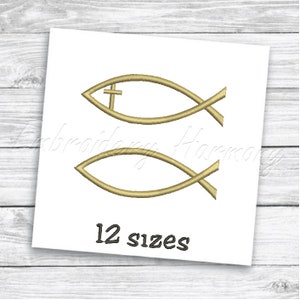 Ichthys embroidery design - Jesus fish embroidery pattern -  12 SIZES machine embroidery file - INSTANT DOWNLOAD