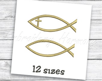 Ichthys embroidery design - Jesus fish embroidery pattern -  12 SIZES machine embroidery file - INSTANT DOWNLOAD