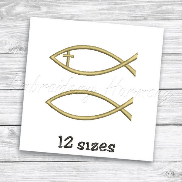 Ichthys embroidery design - Jesus fish embroidery pattern -  12 SIZES machine embroidery file - INSTANT DOWNLOAD