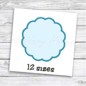 May include: A blue cloud-shaped embroidery design with a white outline. The design is available in 12 sizes.