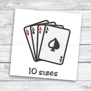 Karty pokerowe Aplikacja haftowana - plik do haftu maszynowego 10 ROZMIARÓW - NATYCHMIASTOWE POBIERANIE