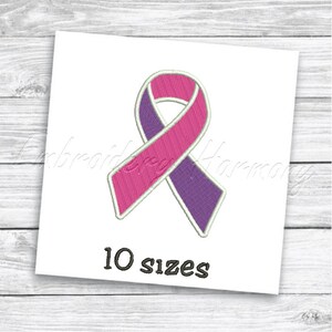 May include: Purple and pink ribbon embroidery design. 10 sizes.