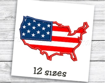 USA flag outline Applique design - 12 SIZES machine embroidery file - INSTANT download