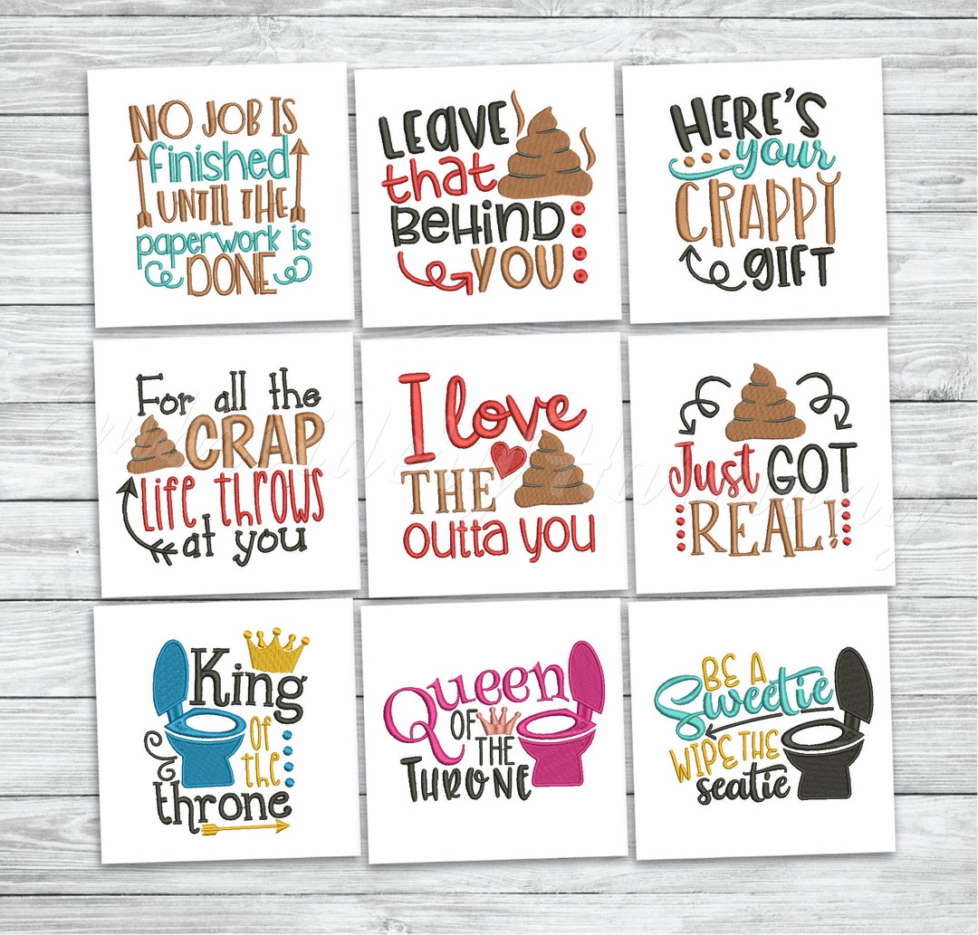 Toilet Paper Embroidery Design Set, Funny Toilet Embroidery Quotes
