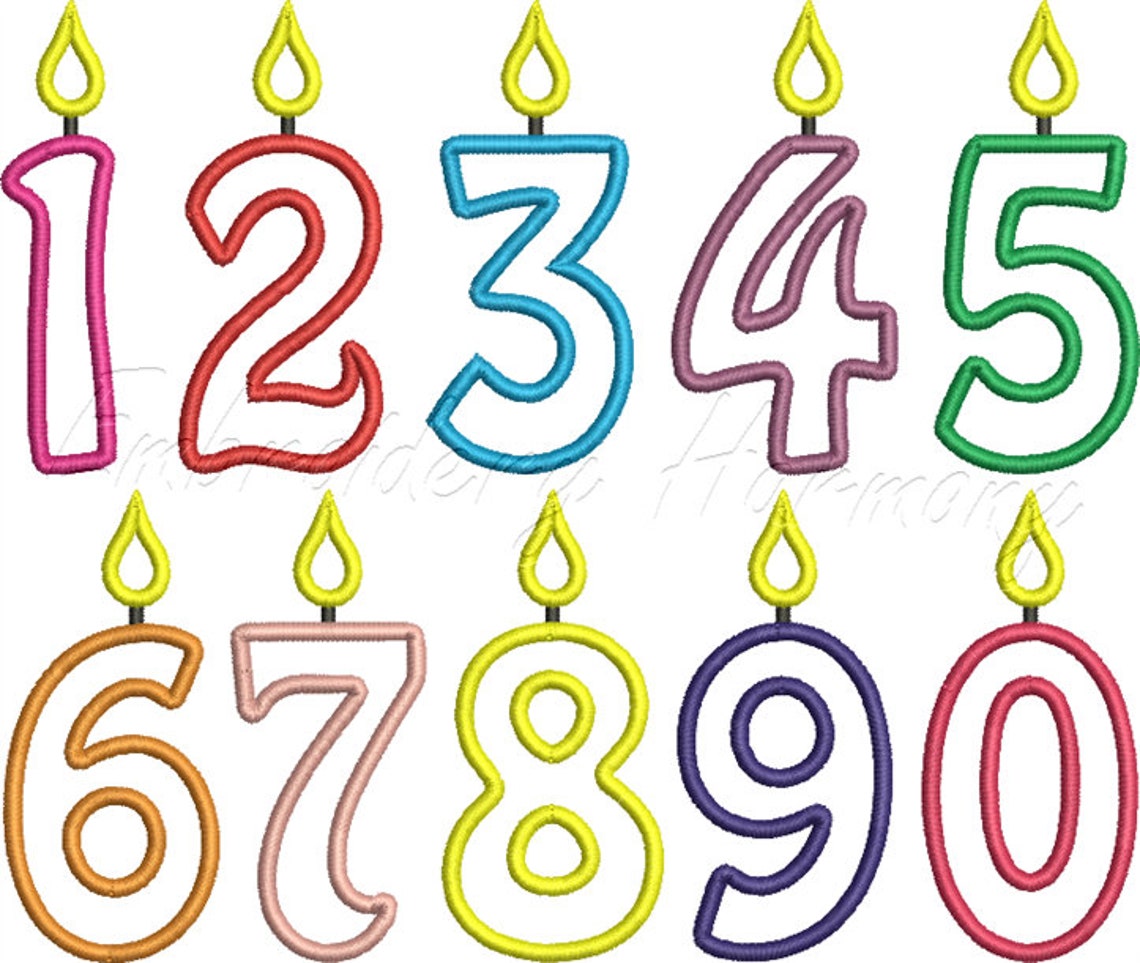 Birthday Numbers Set Applique Design - Birthday Candles Embroidery ...