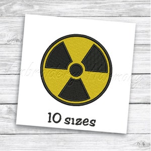 May include: A yellow and black radiation symbol with the text "10 sizes" below it.