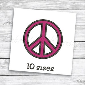 Peace sign embroidery design (fill stitch) - 10 SIZES machine embroidery file - INSTANT DOWNLOAD