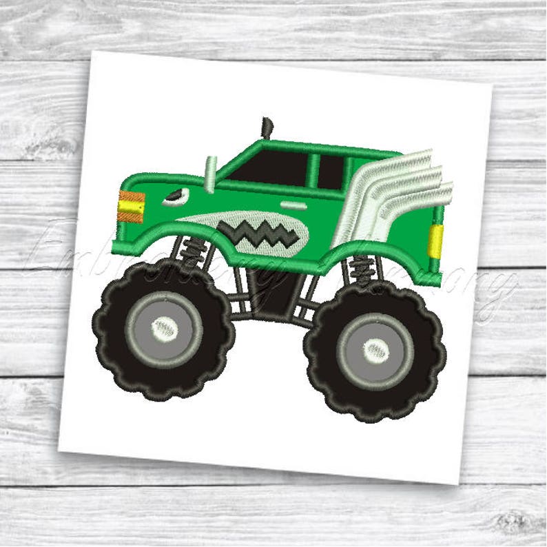 Monster Truck 3 Applique Design - 4 SIZES Machine Embroidery Design ...