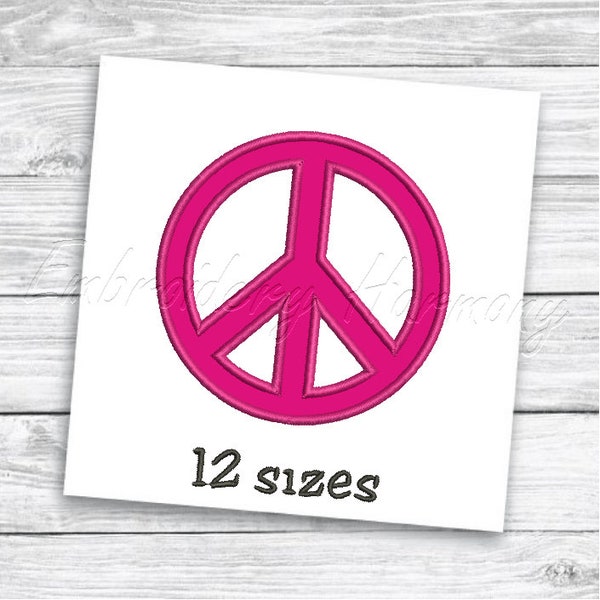 Peace symbol Applique design - 12 SIZES machine embroidery file - INSTANT DOWNLOAD