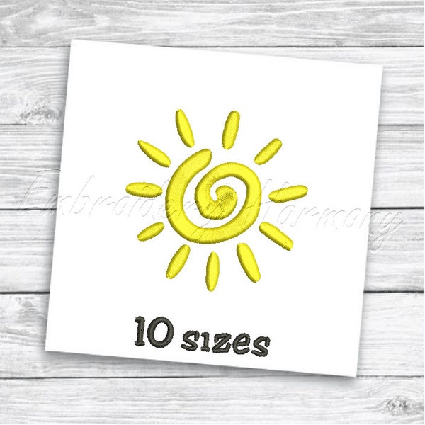 Sun Embroidery design - 10 SIZES machine embroidery file - INSTANT DOWNLOAD