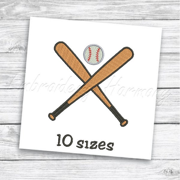 Baseball Bats Crossed in the middle with a baseball Embroidery Design -  Machine Embroidery Pattern - INSTANT Download