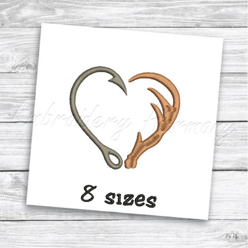 Fishing Hook and Antler Heart Embroidery Design 8 SIZES Etsy