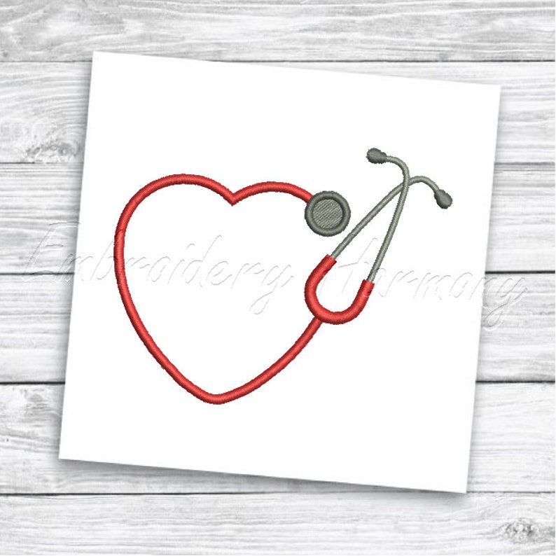 Stethoscope Embroidery Design Hearth Stethoscope Embroidery Etsy