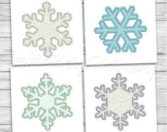 Snowflake Applique Design Pack, 4 Snowflake Applique Designs, Applique pattern for Embroidery Machine - Machine embroidery INSTANT DOWNLOAD