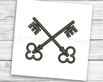Crossed vintage keys embroidery design - 8 SIZES machine embroidery file - INSTANT DOWNLOAD