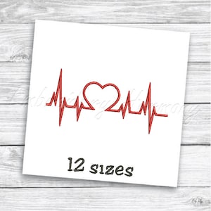 Heartbeat embroidery design - 12 SIZES machine embroidery file - INSTANT DOWNLOAD