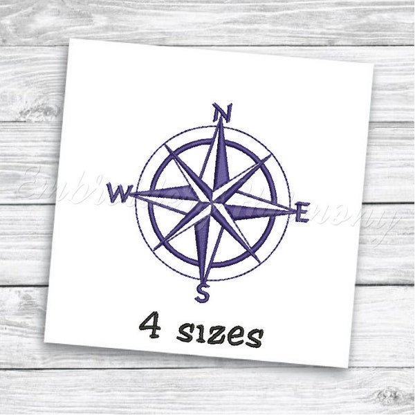 Nautical Compass rose embroidery design - 4 SIZES machine embroidery file - INSTANT DOWNLOAD