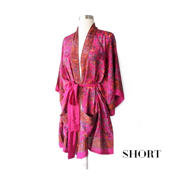 Hot Pink Romantic Kimono Robe Long Bell Sleeves Batwing | Etsy