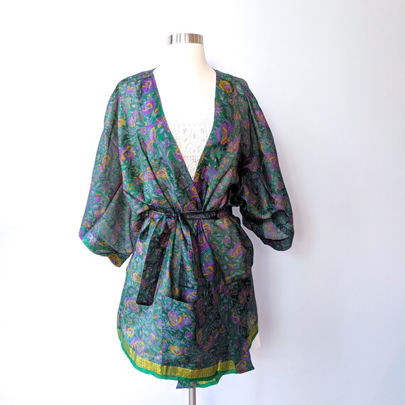 green kimono wrap top