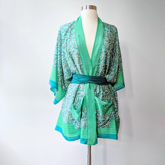 green floral robe