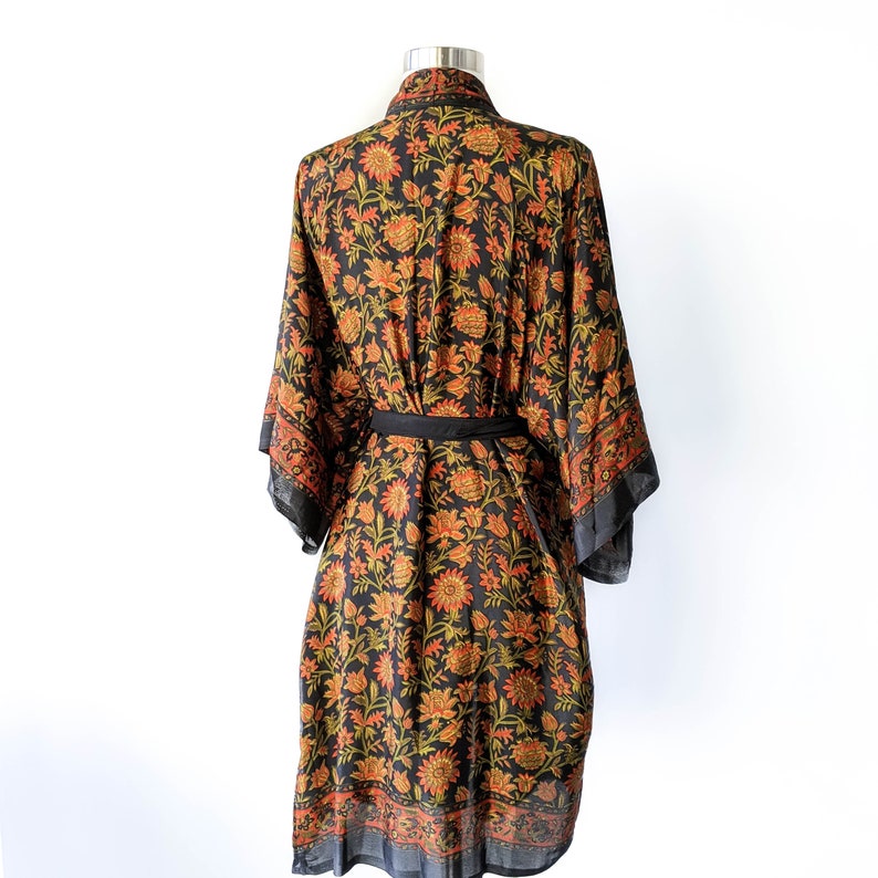 Sunflower Kimono Floral Kimono Gown Black Robe Printed Etsy