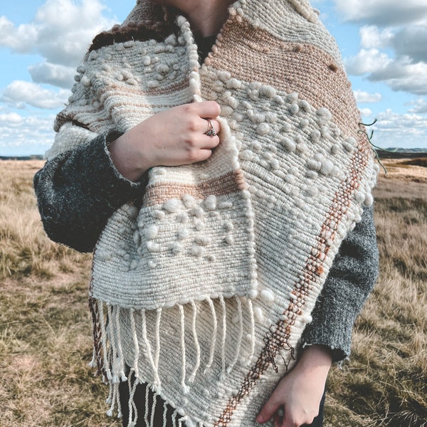 Handwoven Wrap - Cream Blanket Scarf - Oversized Scarf Shawl -  100% wool - 'The Beachcomber' - Shetland shawl