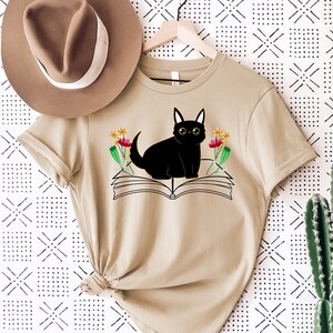 Cat Reading Book T-shirt: Floral Bookish Cat Lover Shirt
