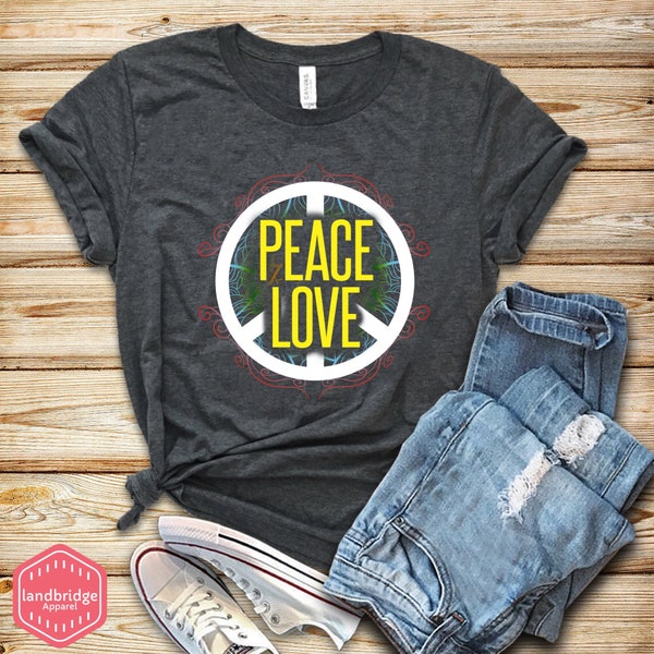 Peace Love Shirt, Peace Sign Tshirt, Peace Tee, Yoga Shirt, Hippie Shirt, Retro Shirt, Womens Graphic Tee, Tank Top, Hoodie, Sweatshirt
