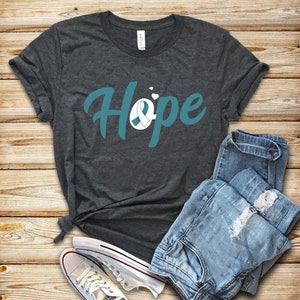 Cervical Cancer Hope Shirt, Cervical Cancer Shirt, Ovarian Cancer Support, Teal and White Ribbon, Teal Ribbon, Tank Top, Hoodie