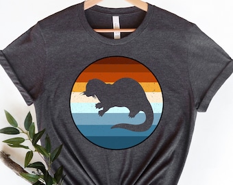 Retro T-shirt met otterprint - cadeau dierenliefhebber