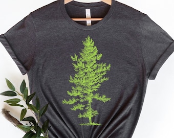 Skinny t-shirt med tallmönster, tallmönster, t-shirt med trädmotiv, naturmönster, t-shirt med skogsmotiv - Unisex