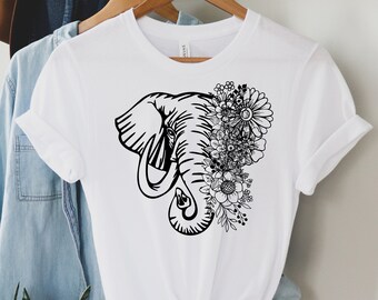 Blumen Elefant Shirt, Sommer Shirt, Boho Shirt für sie, Elefant Shirt, Geburtstagsgeschenk, Shirt für Frauen, Shirt für Elefanten Liebhaber süßes Shirt