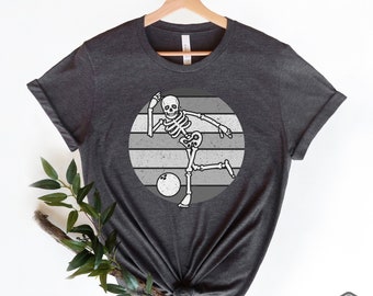 スケルトンボウリングTシャツ：面白いストライクTシャツ、ユニセックス