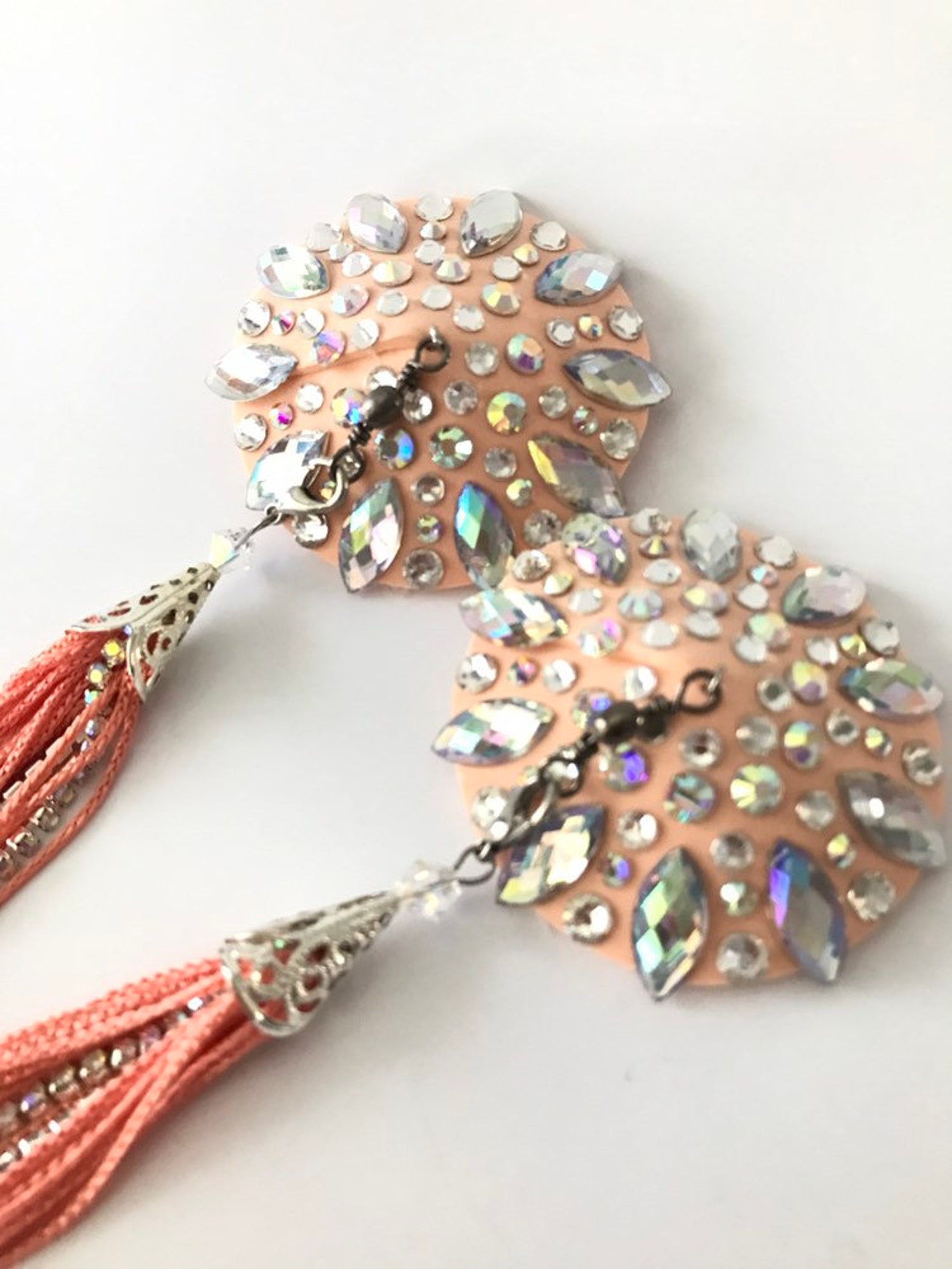 Rhinestone Tassel Pasties Peach Etsy